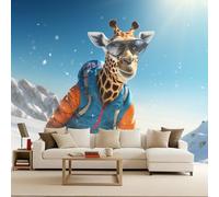 Carta da Parati Fotografica Sci Moda Sport Giraffa Animale 450x315 cm Non Tessuto Opaco Effetti 3D Murale Moderna Poster Decor da Parete Per Soggiorno Ufficio Camera dei Bambini Muro di Sfondo