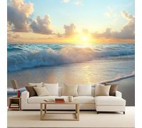 Carta Da Parati Fotografica Spiaggia Mare 3D Effetto Vista sul mare Moderna Design Carta per Pareti Soggiorno Camera Da Letto Sala Fotomurali In Tessuto Non Tessuto TNT (300x210 cm) - Paesaggio