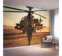 Carta Da Parati Fotografica Stile Cinematografico Fotografico Murale Per Camera Da Letto Cameretta, 200 x 140 cm Decorazione Murale Carta Da Parati Artistica, Marrone Elicottero Deserto