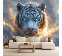 Carta da Parati Fotografica Tigre Cielo Fulmine Astratto Animali Effetto 3D Murales Moderna Non Tessuto Opaco Fotomurale Per Camera da Letto Soggiorno Ufficio Decorazione Poster Domestica 100x70 cm