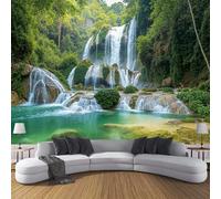 Carta Da Parati Fotografica Vegetazione Verde Lussureggiante,350L × 256A cm Effetti 3D Murale Paesaggio Naturale Cascata Poster Decor Da Parete Per Soggiorno Muro Di Sfondo,Verde Smeraldo