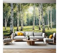 Carta da Parati Fotografica Verde bosco di betulle 350x250 cm Fotomurali Poster Giganti TNT Murale Art Sfondo Moderne Decorazione Soggiorno Camera de Letto Sala Ufficio