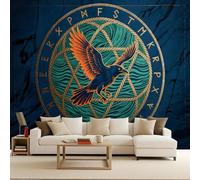 Carta da Parati Fotografica Vichingo Corvo Nodo celtico Runa 400x280 cm Non Tessuto Opaco Effetti 3D Murale Moderna Poster Decor da Parete Per Soggiorno Ufficio Camera dei Bambini Muro di Sfondo