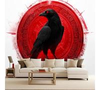 Carta da Parati Fotografica Vichingo Rosso Runa Nero Corvo Effetto 3D Murales Moderna Non Tessuto Opaco Fotomurale Per Camera da Letto Soggiorno Ufficio Decorazione Poster Domestica 150x105 cm