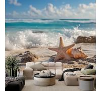 Carta da parati Fotomurale in una Versione su Misura 400 x 280 cm (L x A), Surrealismo Costiero Stelle Marine Carta da Parati Murale (Blu) - per Soggiorno TV Hotel e Corridoio a Tema