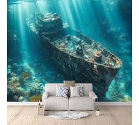Carta Da Parati Fotomurali Oceano Sotto Il Relitto Del Mondo Marino, Fotomurale Da Parete Mondo Sottomarino 300X256cm Design Contemporaneo Perfetto Per Case In Affitto Adatto A Camere Da Letto E