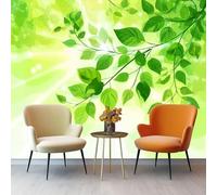 Carta Da Parati Freschezza Delle Piante Panoramica 3D Non Tessuto - Verde Foglie Verdi Rami Fotomurale Per Soggiorno, Camera Da Letto, Ufficio, Poster Gigante Design Moderno 300 X 210 Cm