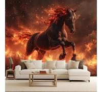 Carta da Parati Fulmini Fiamme Cavalli al Galoppo Fotografica 3D Fotomurali Non Tessuto Opaco Murales Per Camera da Letto Soggiorno Ufficio Camera Ragazzi Muro di Sfondo Decor da Parete 450x315 cm