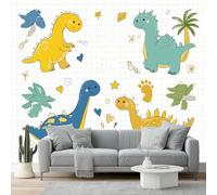 Carta Da Parati Fumetto Colorati Dinosauri Alberi Di Cocco 3D Fotomurale - Poster Gigante Da Parete Per Camera Da Letto, Soggiorno,Corridoio - Decorazione Murale 400 X 280 Cm
