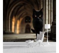 Carta da parati Gatto Nero Feroce, 400x280cm Fotomurali in Seta Castello Gotico Decorazione da Muro XXL Poster Gigante Design per Ufficio TV Sfondo, Marrone Scuro