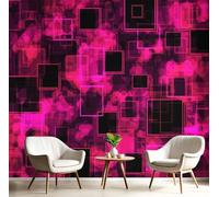 Carta Da Parati Geometria Del Cubo Al Neon 250X175Cm Carta Da Parati In Tessuto Di Seta Elementi Psichedelici Futuristici Decorazione Soggiorno Camera De Letto Sala Ufficio Rosa Rossa