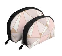Carta da parati geometrica in oro rosa, Borsa per trucco a conchiglia Portamonete da donna Borsa da toilette piccola Borsa per cosmetici 2 pezzi