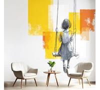 Carta Da Parati Giallo-Arancio Ragazza Swing Effetto 3D 400X280Cm Fotomurale Cucina Murales Xxl Poster Gigante Design Casa Disegnare Le Persone Per Soggiorno Camera Da Letto Corridoio Sala Da Pranzo