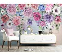 Carta Da Parati Giardino Floreale Ad Acquerello Dipinto A Mano Soggiorno Camera Da Letto Carta Da Parati In Tessuto Non Tessuto Decorazione Murale 250Cm(W) X175Cm(H)