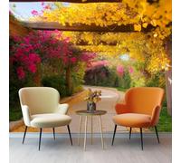 Carta Da Parati Giardino Giallo Galleria Di Fiori Foglie Cadute 3D Fotomurale - Poster Gigante Da Parete Per Camera Da Letto, Soggiorno,Corridoio - Decorazione Murale 300 X 210 Cm