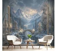 Carta Da Parati Giungle E Montagne, Foto Paesaggi Invernalimurale, 450X315Cm Ristorante Soggiorno Tv Parete Camera Letto Decorazione Della Parete Murali, Grigio