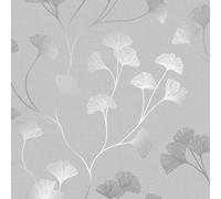 Carta Da Parati Ginkgo Lucente Grigia / Argento - Holden 12700