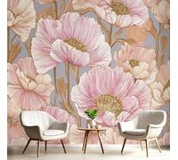 Carta Da Parati Grandi Fiori Disegnati A Mano Fotomurali Stile Liberty Decorazione da Muro XXL Poster Gigante Design per Camera letto, Soggiorno, 150x105cm, Rosa