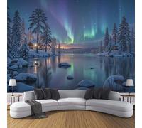 Carta da Parati in Seta, 200x140cm Fotomurali Paesaggio Del Lago Glaciale Decorativo Sfondo Aurora Boreale In Inverno Carta da Parete Decorazione da Parete per Soggiorno Camera Ristorante, Blu