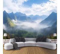 Carta Da Parati in Seta Paesaggio Naturale Salotto Camera Corridoio Murali Montagne E Valli Decorazione Da Muro 350×256cm Blu Scuro Grande Carta Da Parati Resistente Ai Raggi Uv