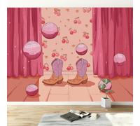 Carta da parati in tessuto non rosa stivali da cowboy geometria, Affresco murale design principessa 300L x 210A cm per camera e ufficio - Carta da parati panoramica facile da applicare