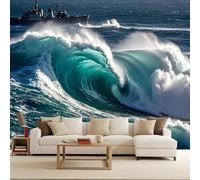 Carta da Parati in Tessuto Non Tessuto 100x70 cm 3D Mare Onde Oceano Tempesta Paesaggio Murale Moderna Fotografica Wallpaper Opaco Impermeabile Per Soggiorno Camera Letto Sala Ufficio Decorazione