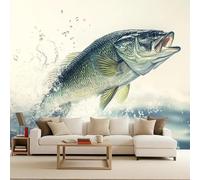 Carta da Parati in Tessuto Non Tessuto 100x70 cm 3D Pesce che salta Fuori dall'acqua Murale Moderna Fotografica Wallpaper Opaco Impermeabile Per Soggiorno Camera Letto Sala Ufficio Decorazione