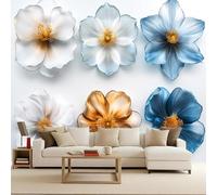 Carta da Parati in Tessuto Non Tessuto 100x70 cm 3D Sei Piante Fiori Colorati Murale Moderna Fotografica Wallpaper Opaco Impermeabile Per Soggiorno Camera Letto Sala Ufficio Decorazione