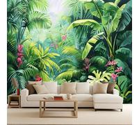Carta da Parati in Tessuto Non Tessuto 300x210 cm 3D Verde Tropicale Foglie di palma Murale Moderna Fotografica Wallpaper Opaco Impermeabile Per Soggiorno Camera Letto Sala Ufficio Decorazione