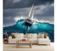 Carta da Parati in Tessuto Non Tessuto 400x280 cm 3D Mare Onde Oceano Tempesta Paesaggio Murale Moderna Fotografica Wallpaper Opaco Impermeabile Per Soggiorno Camera Letto Sala Ufficio Decorazione
