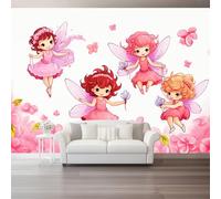 Carta da parati in tessuto non tessuto Colorato, Murale Cartone animato Sognante Fata dei fiori Fiori, Non autoadesivo, 400 x 280 cm Adatto per la decorazione della camera da letto e del soggiorno