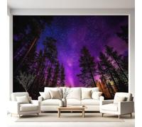 Carta da parati in tessuto non tessuto con cielo notturno e foresta viola, decorazione da parete magica botanica da sogno, decorazione per la casa, per camera da letto, soggiorno, decorazione per la