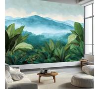 Carta da parati in tessuto non tessuto con piante giungle, foresta pluviale, montagne, sfoderabile, acquerello, dipinta a mano, cameretta dei bambini, soggiorno, camera da letto, sala giochi, moderna