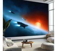 Carta da parati in tessuto non tessuto con universo astronave pianeta, sfoderabile, arte digitale, cameretta dei bambini, soggiorno, camera da letto, sala giochi, decorazione moderna da parete, 250 x