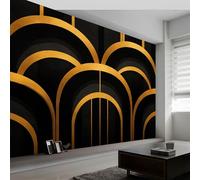 Carta da parati in tessuto non tessuto effetto 3D, decorazione da parete moderna, geometrica dorata, facile da applicare, per soggiorno, ristorante, cameretta dei bambini, 400 x 280 cm (larghezza x