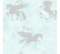 Carta Da Parati Iridescente Di Unicorni Oltre L'Arcobaleno Teal/Argento (90950)
