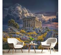 Carta Da Parati Isole Greche Antiche 350×256Cm Carta Da Parati In Tessuto Di Seta, Paesaggio Fantastico Adatto Per Soggiorno, Camera Letto, Cucina, Per Ufficio Pareti Decorazione Murale Blu Scuro
