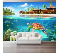 Carta da parati Isole Tartarughe Pesci Fotomurali in TNT Murale alla moda Decorazione da Muro 350 x 256 cm Poster Gigante Design Carta per Colori caldi blu-verdi