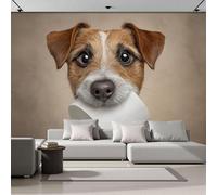Carta Da Parati Jack Russell Terrier Si Fa Il Tessuto In Bocca Fotomurale Simpatico Realismo Animale per Camera Da Letto Soggiorno Decorazioni Parete, Carta Parati Effetto Decor Wallpaper, 300x210cm