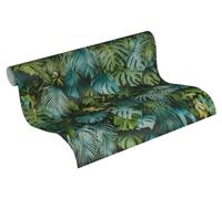 Carta Da Parati Jungle Greenery A.S. Création Carta da parati tessuto non tessuto 10.05 m x 0.53 m Verde Blu Prodotto in Germania 372803 37280-3