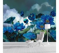 Carta da Parati Loto Blu 150x105cm - Fotomurali in Seta Pittura A Inchiostro Di Stagno Decorazione da Muro XXL Poster Gigante Design per Per Soggiorno Tv Sfondo Muro Decorazioni, Indaco
