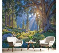 Carta da parati Luce Solare Motivo Foglie VerLussureggianti 250L × 175A cm Fotomurali in TNT Murale Scena Foresta Naturale Decorazione da Muro Poster Gigante Design Carta pareti Soggiorno Verde