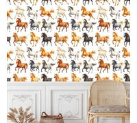 Carta da Parati Mandria Di Cavalli Pellicola Mobili Adesiva 30×1200CM Cavalli Disegnati A Mano Pellicola Adesiva per Mobili Decorativi Impermeabile Camera da Letto Bagno Armadio Tavolo PVC