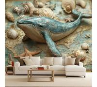Carta da Parati Mappa Retrò Piastrella Balena Fotografica 3D Fotomurali Non Tessuto Opaco Murales Per Camera da Letto Soggiorno Ufficio Camera Ragazzi Muro di Sfondo Decor da Parete 200x140 cm