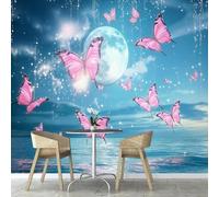 Carta da Parati Mare Blu 350x250 cm Fotomurale da Parete Farfalle Rosa Carta Parati Adesiva Muro 3D Poster Giganti da Parete Camera da Letto Soggiorno A-7064