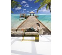 Carta Da Parati Mare Oceano Spiaggia Murale Parete Pontile Palme Blu Soggiorno