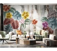 Carta Da Parati Marmo Floreale Ad Acquerello Soggiorno Camera Da Letto Carta Da Parati In Tessuto Non Tessuto Decorazione Murale 250Cm(W) X175Cm(H)