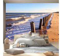 Carta da Parati Materiale di Seta Tropicale Fotografica Decorazione Autoadesiva Murale, Poster da Parete per Camera da Letto Sala Camera dei Bambini 250 x 175 cm Marrone Onde Cumuli Spiaggia