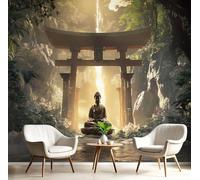 Carta Da Parati Meditazione Sulla Statua Di Pietra 400×280Cmmarrone Chiaro Tessuto Di Seta Murale Alla Decorazione Da Muro Gigante Design Carta Per Pareti Stile Zen Aspetto Concreto Natura