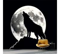 Carta Da Parati Misteriosa Notte Di Luna Nero Ombra Del Lupo Luna Piena 3D Fotomurale - Poster Gigante Da Parete Per Camera Da Letto Soggiornocorridoio - Decorazione Murale 200 X 140 Cm